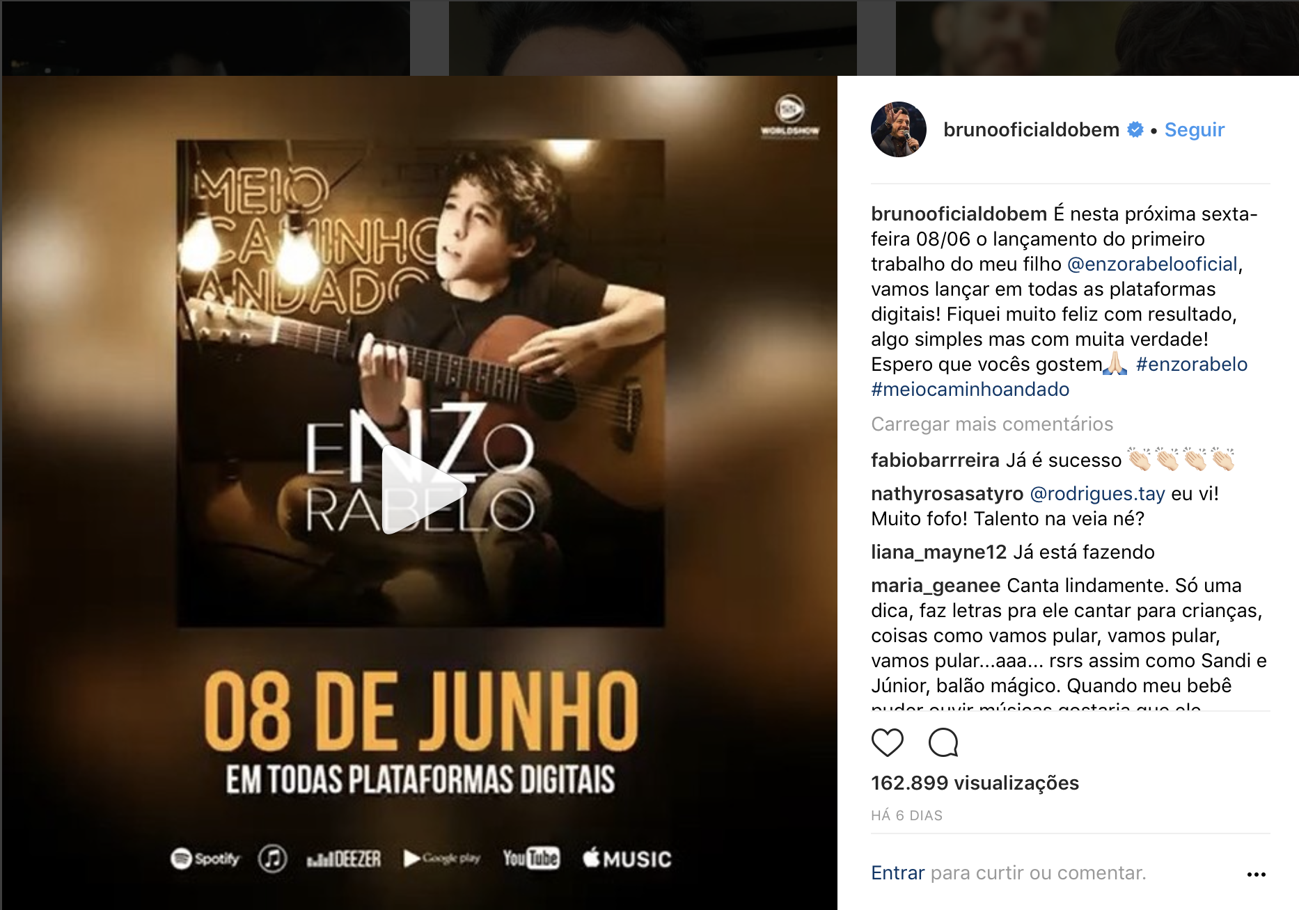 Enzo, filho do cantor Bruno, da dupla com Marrone, lança seu primeiro single