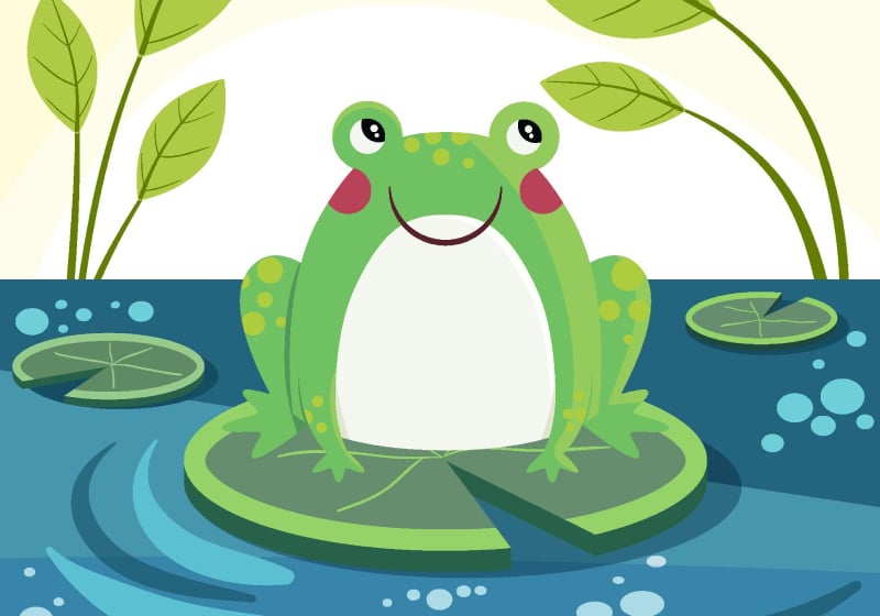 ilustração de um sapo na lagoa 